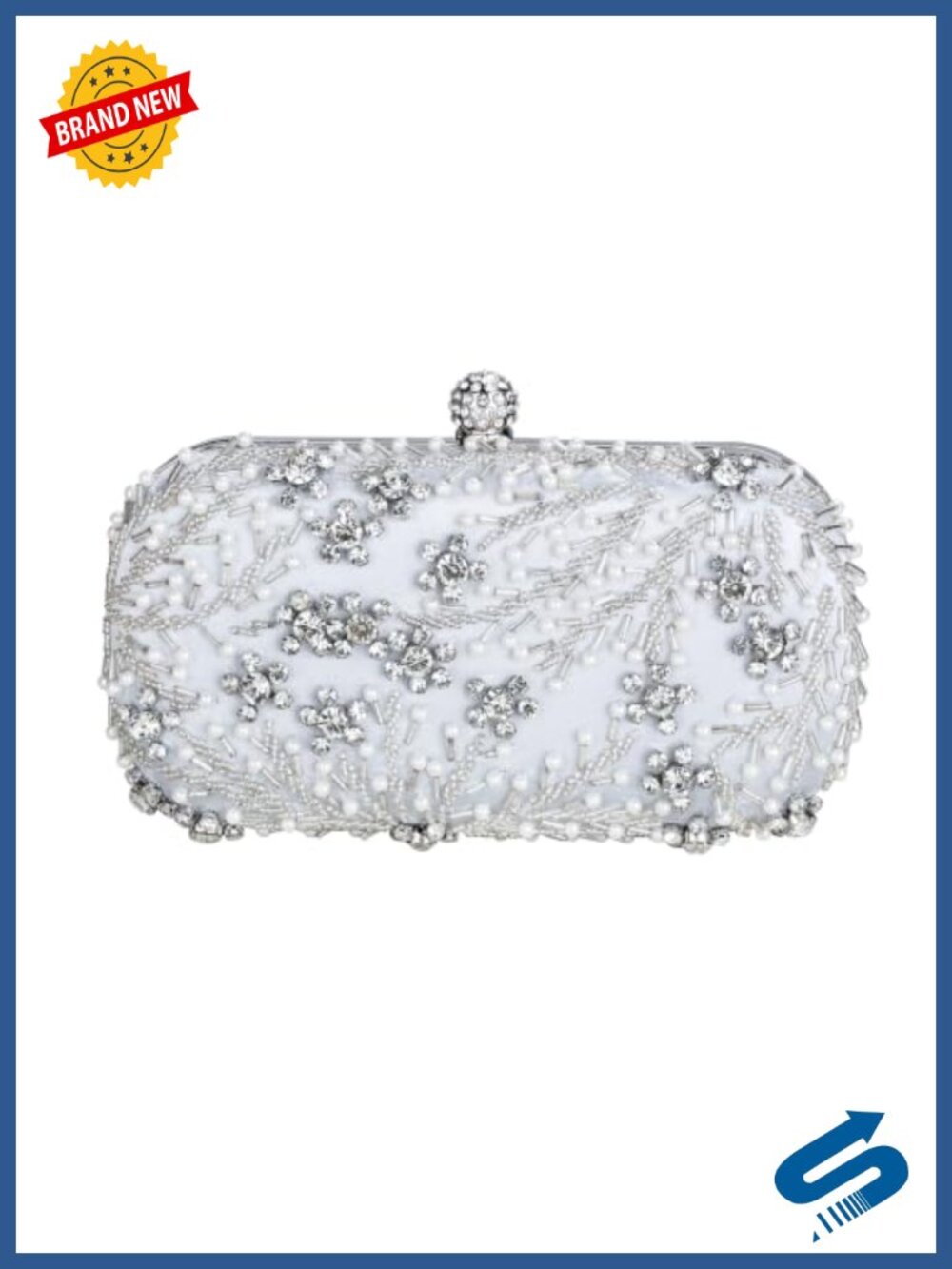 JOZZYAPA Beaded Crystal Rhinestone Pearl Flower Embroidery Clutch Evening Purse
